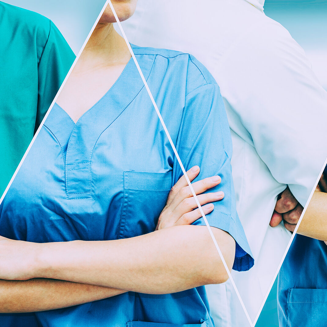 Healthcare people group. Professional doctor working in hospital office or clinic with other doctors, nurse and surgeon. Medical technology research institute and doctor staff service concept.