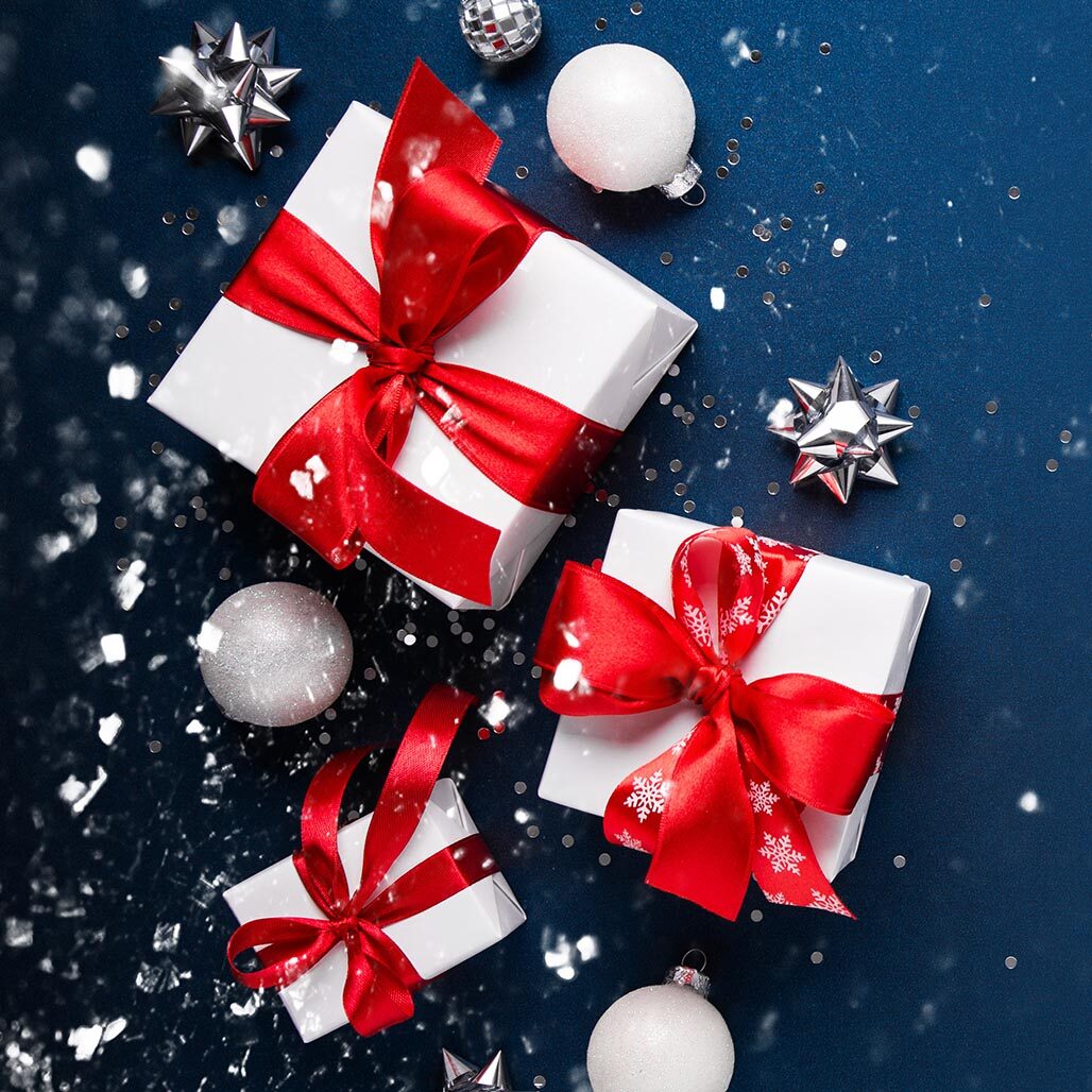 Blue holiday background with gifts - mobile