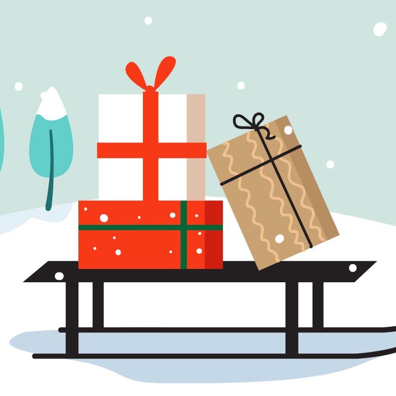 holiday gifts on sled - mobile